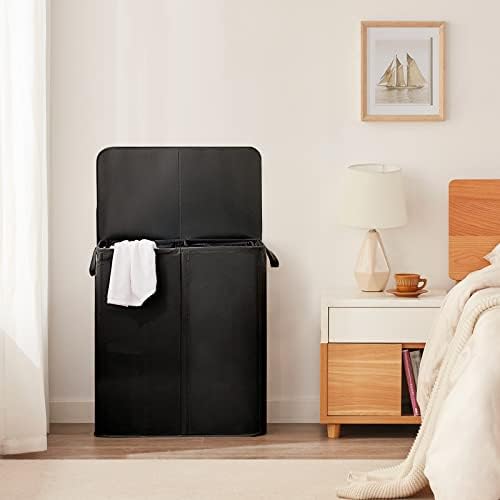 LifeWit 160L Double Laundry Tester com tampa e sacos de roupa removível, cesta de lavanderia dividida com alças, cesta de roupas