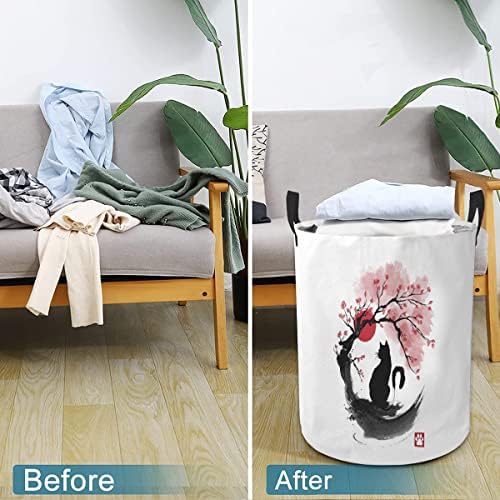 Sakura Catdrawstring impermeável cesto de lavanderia dobrável, cesta de armazenamento de roupas sujas, organizador de armazenamento