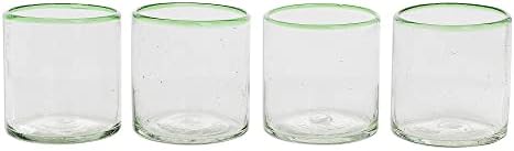 Novica, com aros verde -aros de arco verde, copos de suco de vidro reciclado - lascas de louça Tumblers de vidro seguro, Mountanha
