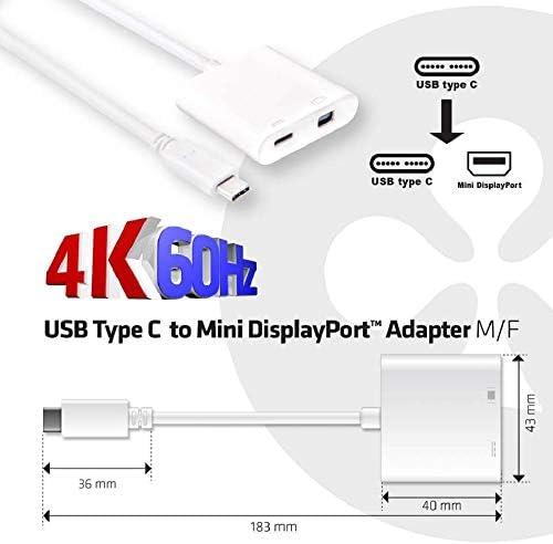 Club3D CAC-1509 USB-C para Mini DisplayPort Adaptador-4K 60Hz-Thunderbolt 2 e 3 Compatível-com entrega de energia-Conversor
