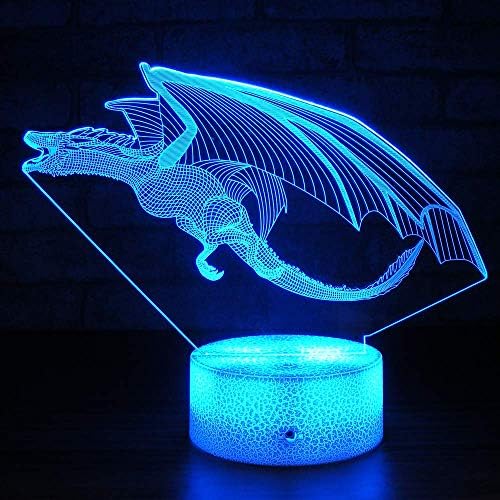 Jinnwell 3D Bat Dragon Dinosaur Night Lumin Lumin Ilusão Night Luz 7 Cores Touch Touch Touch Tabel Tabel Decoração Lâmpadas