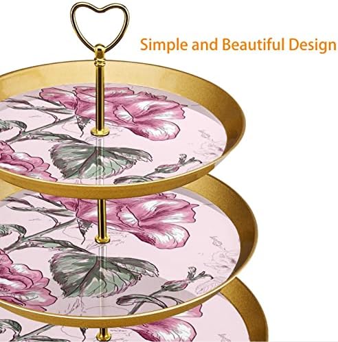 Stand de bolo de sobremesas, decoração de mesa para festa de aniversário de casamento, comemoração, padrão de flor de rosa rosa aquarela