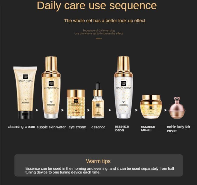 Senana 24k Gold Skin Care Set Hidrata encolhimento de poros de poro controle de petróleo Creme facial Conjunto de 9