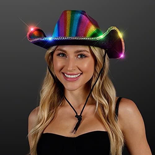 FlashingBlinkylights Rainbow Light Up Led Cowboy Hat