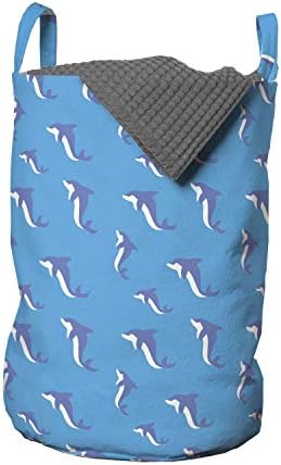 Bolsa de lavanderia de golfinhos de Ambesonne, padrão repetitivo de peixe engraçado irregular de design com tema com temas