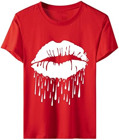 Camiseta sexy top para meninas adolescentes outono de verão de manga curta pescoço lábios gráficos de ajuste solto de ajuste relaxado wl wl wl