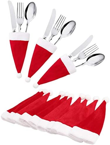 Kesyoo 12pcs Mini chapéu de natal Calhas de talheres Capas de garrafas Os organizadores do garfas de mesa de tabela Bolsas de armazenamento de talheres para restaurante para casa para decoração de Natal