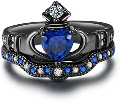 Lady Popular possui Sapphire Heart Shaped Crown Rings Acessório de joias Presentes Tamanho 5 a 12 Tamanho 8 para adolescentes