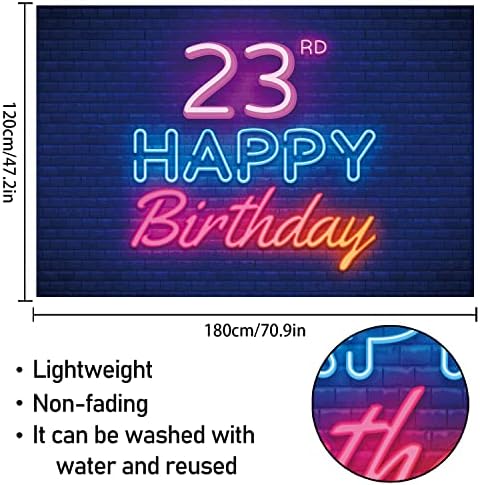 Glow Neon Feliz 23º aniversário da bandeira decoração preta - colorida brilhando com 23 anos de aniversário decorações de