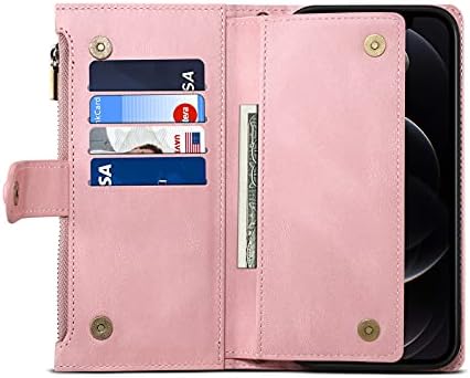 Caixa de carteira de flip -flip de telefone Compatível com iPhone 13 6,1 polegadas de estojo com zíper com slot de cartão de bloqueio