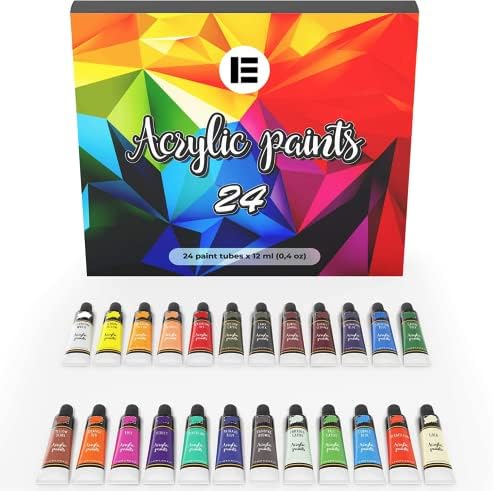 Conjunto de tintas acrílicas no efeito de efeito - 24 cores vibrantes em tubos para artistas - pigmentos de alta qualidade - iniciantes a profissionais - não -tóxicos - ideais para lona, ​​madeira e muito mais