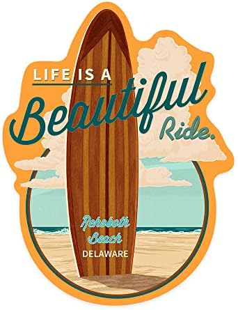 Adesivo de corte Rehoboth Beach, Delaware, Life é um belo passeio, prancha de surf, adesivo de vinil de contorno 1 a 3 polegadas, pequeno
