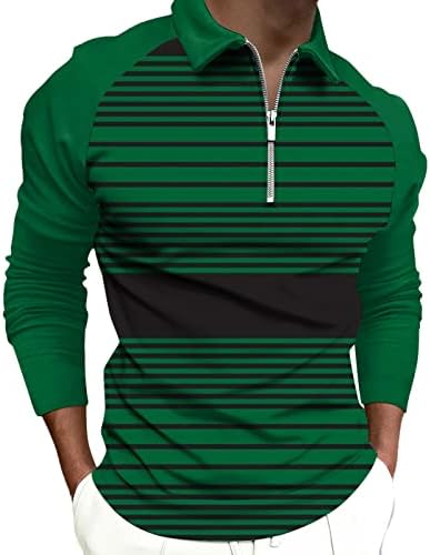 Tytqxy Men Shirts Polo 1/4 zíper para o bloco de colorido listrado Sorto moletons finos Camisetas de golfe no outono