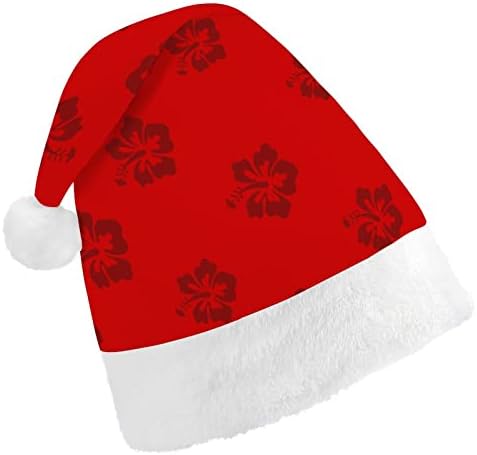 Laranja hibiscus cor de natal chapéu de natal chapé de penteado de pelúcia curta com punhos brancos para homens mulheres decorações de festas de férias de natal de natal