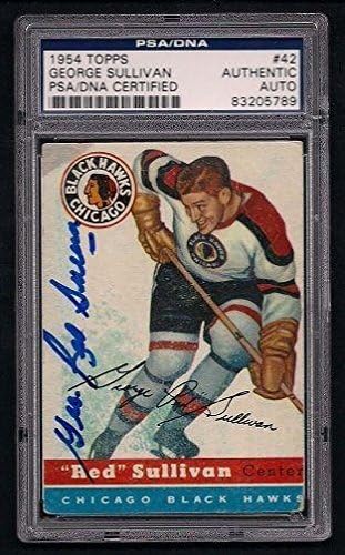 George Red Sullivan assinou Topps 1954 Hockey Card 42 PSA/DNA Auto Blackhawks - Hóquei Cards autografados