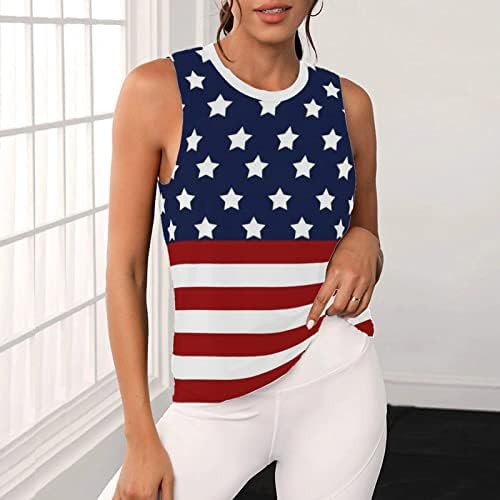 Camisetas sem mangas de verão para mulheres, tampas de bandeira americana feminina 4 de julho Tees da bandeira dos EUA Casual Stars