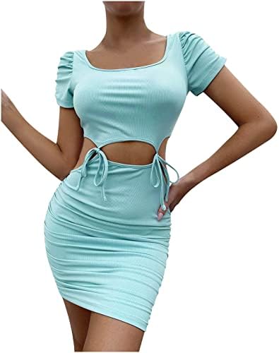 Vestido de verão lcziwo para mulheres sexy bodycon sólido pescoço de manga curta de manga curta