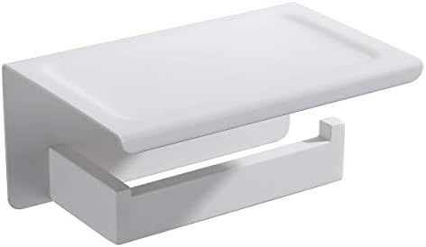 Portador de papel higiênico branco e prateleira de aço inoxidável de aço inoxidável com prateleira de armazenamento