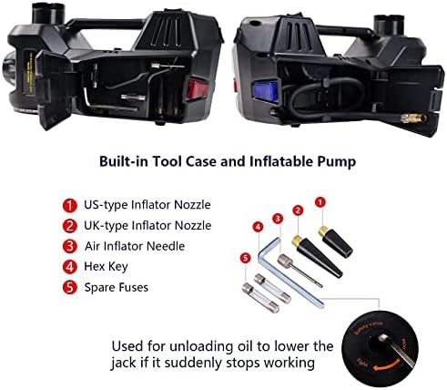 Feanisifei Electric Car Monta de 5 toneladas de 12v com tomada elétrica com bomba inflável embutida Jactagem hidráulica elétrica para SUV Carro de pneu Black