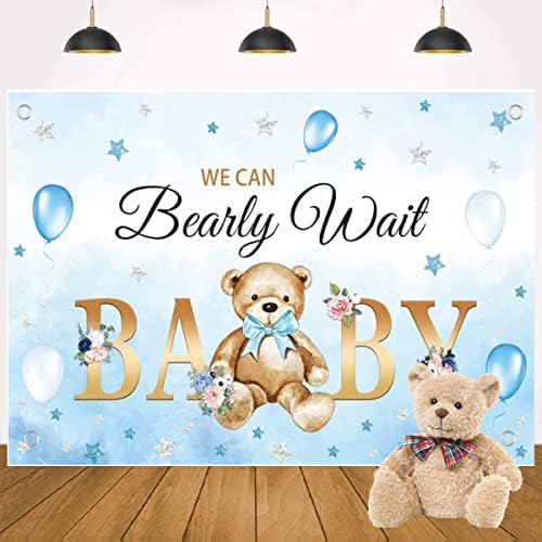 Aichengzi Bear Baby Shower Party Banner Banner urso Teddy, podemos aguardar o fundo da fotografia Background Belloons Blue Balloons
