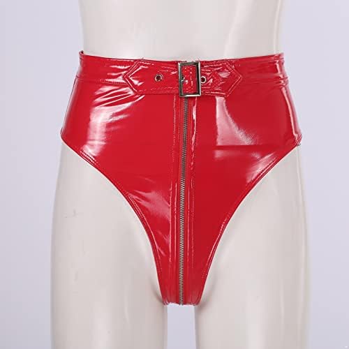 Linjinx Womens Latex High Woll Hollow Out Bandage Zipper Crotch Short