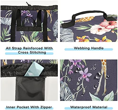 Palm folhas de giraffe zebra saco de lavanderia pesada mochila de lavanderia com tiras de ombro alças Bolsa de roupa de viagem
