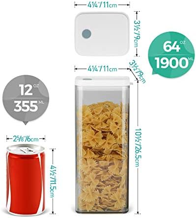 Contêiner de armazenamento de alimentos COMSAF com tampas conjuntos de 4, jarra de armazenamento de alimentos herméticos altos, recipiente de despensa de cozinha de armazenamento de alimentos de plástico livre BPA para macarrão, cereal, farinha e açúcar