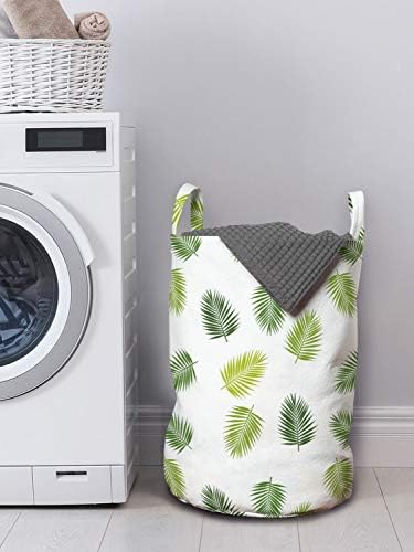 Bolsa de lavanderia de lavanderia de Ambesonne, silhuetas de folhas de palmeira Padrão Hawaiian and Beachy Island Theme,