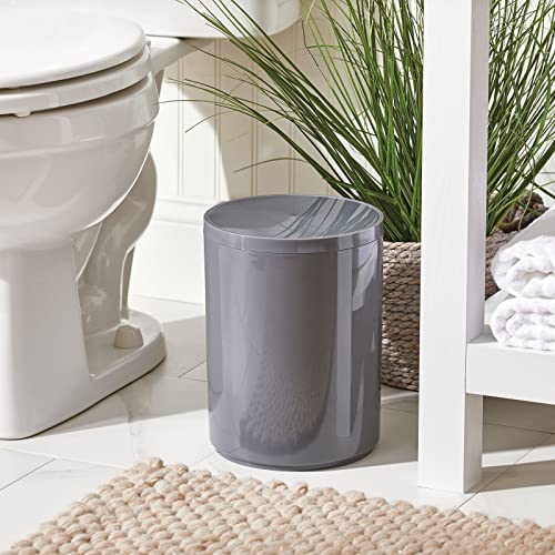 Mdesign Plastic Small Slim Round 1,7 galão de lixo lixo com tampa de balanço removível - cesta de resíduos, lixo de cesto de recipiente de lixo para banheiro mestre/hóspede - segura lixo/reciclagem - cinza a carvão