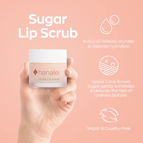 Hanalei Sugar Lip Scrub e Pacote de Tratamento de Lips do tamanho de 3 pacote, feito com açúcar de cana crua e óleo de nozes havaianos