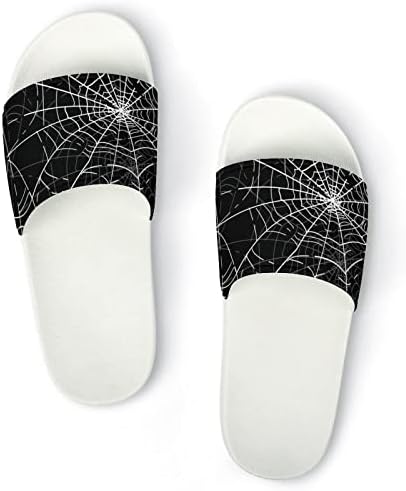 Weedkeycat Halloween Spiders Web Aqua Slides Sandal Beach Tanppers para homens Mulheres Piscina Piscina PVC