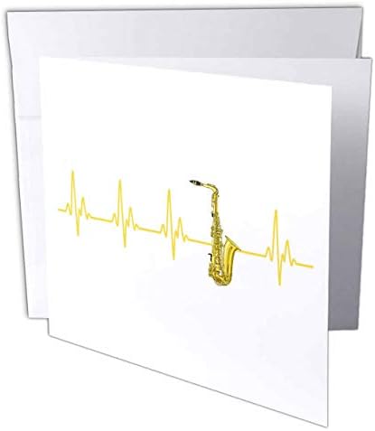 3drose uma linha de batimentos cardíacos com ekg com um saxofone de bronze, se você ama os ... - cartões de felicitações