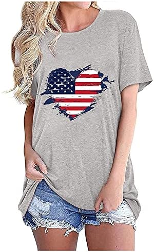 Camisa de bandeira americana feminina Tops de manga curta Crew Crew Casual Tunic Tee Teen Fofte Graphic T-shirts
