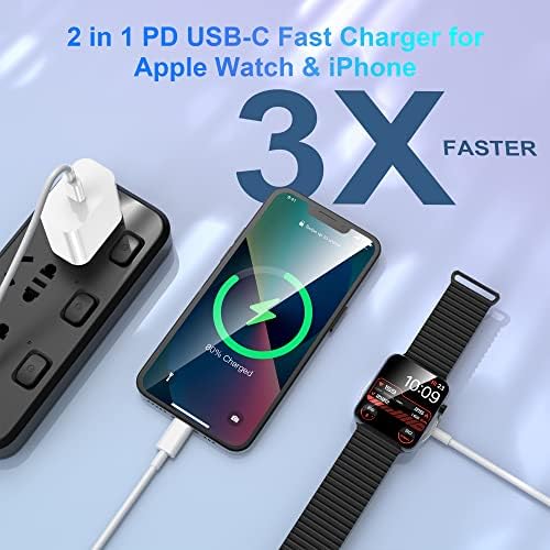 CARGURO FASTO USB C de 6 pés para a Apple Watch, 2 em 1 iPhone e Iwatch Charger de parede USB-C de carregamento rápido, usado