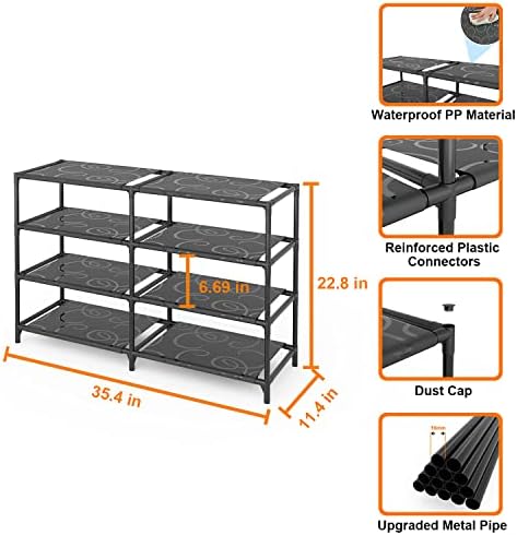 Organizador de rack de sapatos de 4 camadas para armário, armazenamento de prateleira de sapatos de metal para o quarto de garagem