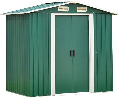 Kinsunny 6'x4 'Armazenamento externo de arremesso de aço de aço de aço galpão de jardim com porta deslizante para pátio, gramado,