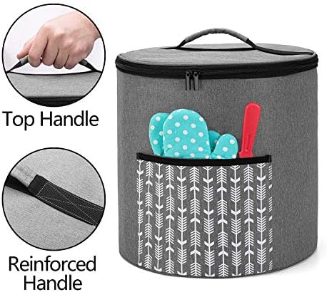 Yarwo Bolsa de transporte compatível com 8 quart instantânea, 4-5 quart fritura de ar, fabricante de pão de culinária, capa de utensílios de eletrodomésticos totalmente fechados com bolsos e alça superior, cinza com seta