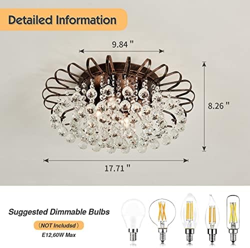 Lustre de cristal floral de 4 luzes cvkash de 4 luzes de bronze de bronze