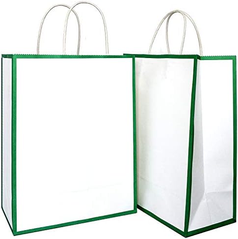 Keyyoomy 25 peças Bolsas de papel de presente, sacos de favor de Kraft verde branco com alças para celebrações de aniversário,
