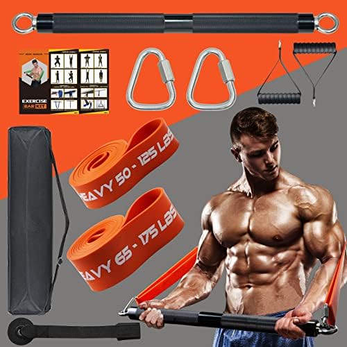 Dasking 500 libras de barra de banda de resistência à academia com 2 faixas de resistência, kit de barra de exercícios ， guia de treino