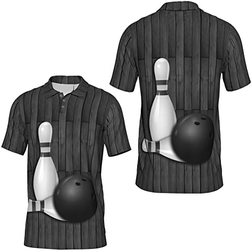 Boliche preto em madeira branca impressa na manga curta camisa polo, jogadores de boliche de boliche camisa de boliche