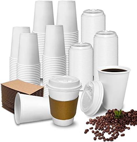 Ibition [120 pacote de 12 onças de café descartável com tampas, para usar xícaras de café de papel para bebidas quentes