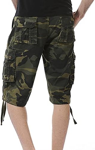 Homens descontraídos de carga de camuflagem de ajuste de camuflagem de camuflagem multi -bolsos ao ar livre calças curtas