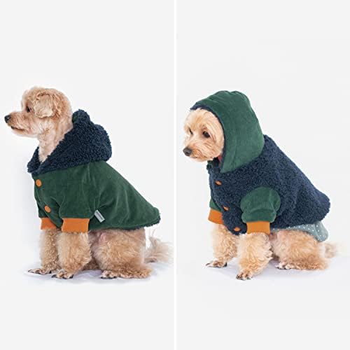 Casaco de cão de inverno reversível ccoccadog com capô, jumper de cachorrinho de velo de velo XLARGE verde, buraco de trela, fácil e