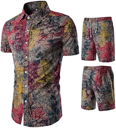 Roupas de trilhas de 2 peças para homens camisa havaiana de moda de lapela e sets curtos Vintage Hawaii Sportswear