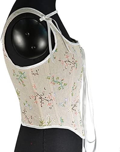 Mulheres Corsário Tanque de colheita Tampo Tampo Citão ilhó de ilhas Vintage Print Printbone Body Body Shaper Gothic