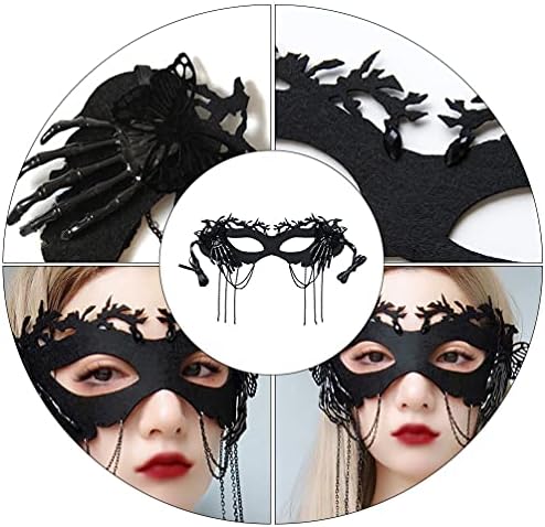 Aboofan Masquerade Halloween Cosplay Skeleton Hand Tassel Meio rosto para baile de máscaras Festa de Hallowmas
