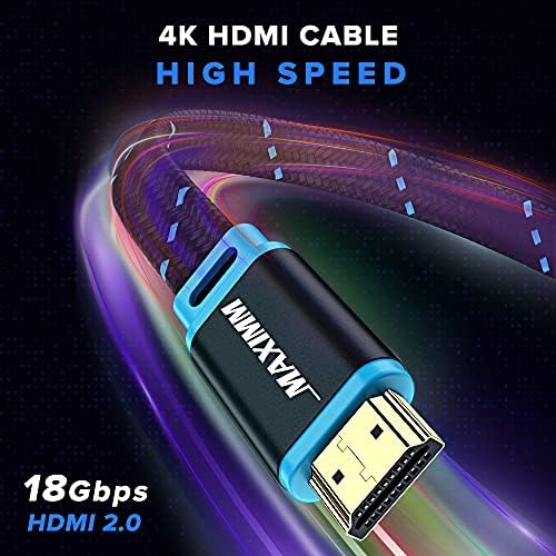 Cabo HDMI 4K maximm, 8 pés, super-salmo de espaço plano e salvamento de espaço de alta velocidade HDMI 2.0 cordão trançado, 3-pacote, listado UL listado