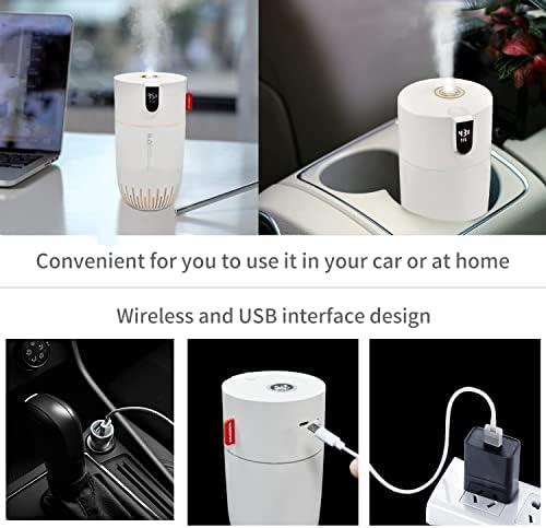 Umidificador do carro Fashome, um mini umidificador portátil USB, umidificador de mesa sem fio recarregável com luz noturna