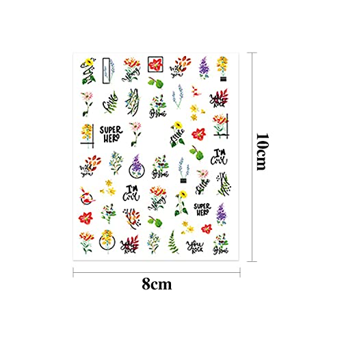 Wokoto 12 lençóis decalques coloridos de unhas de flor para unhas adesivas de arte 3d para unhas adesivas florais design